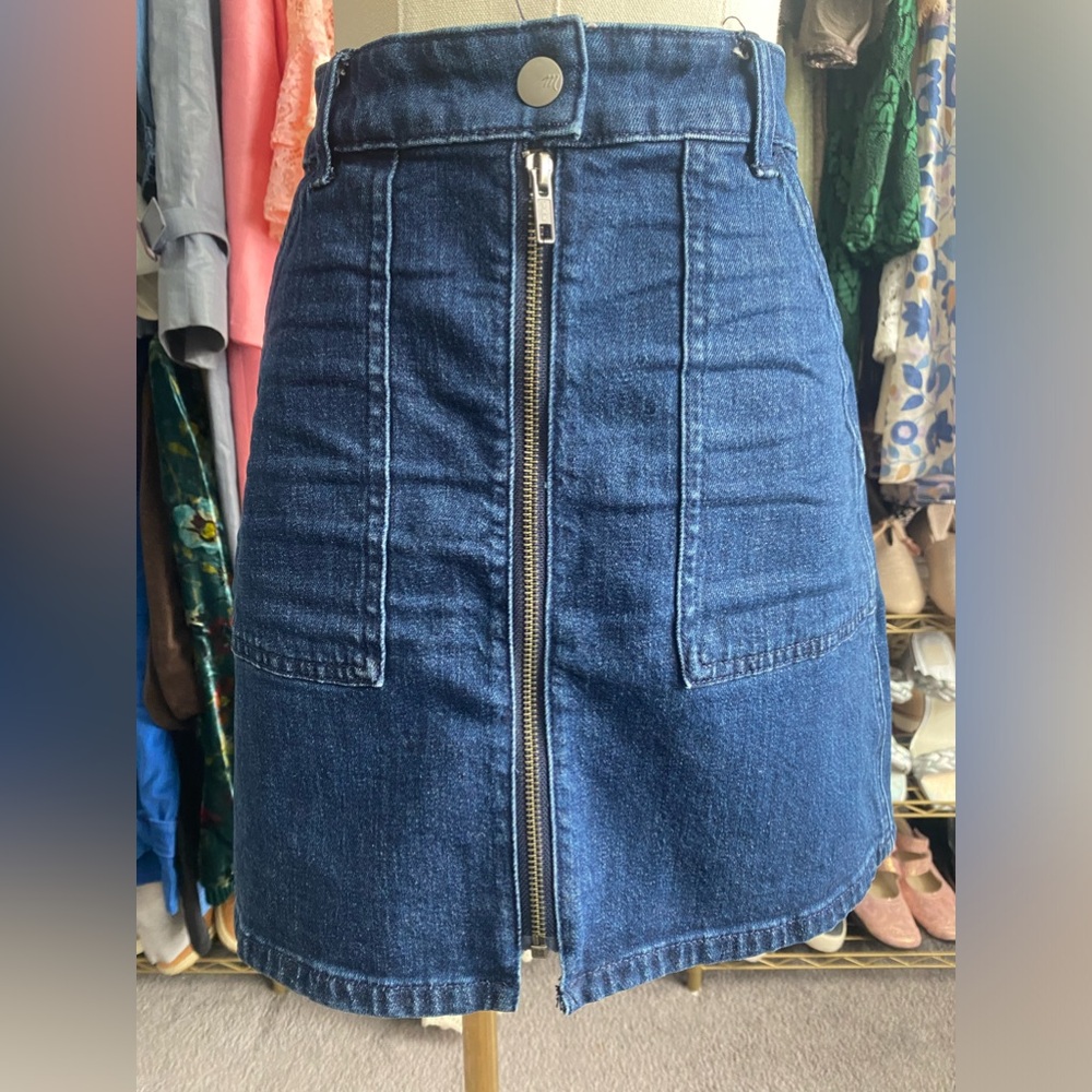 Madewell Denim Utility Zip Mini Skirt Size 24 Dark Indigo Wash